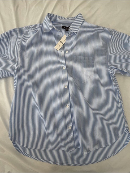 J. Crew Tops - J. Crew Light Blue and White Stripe Short-Sleeve Button-Down Shirt